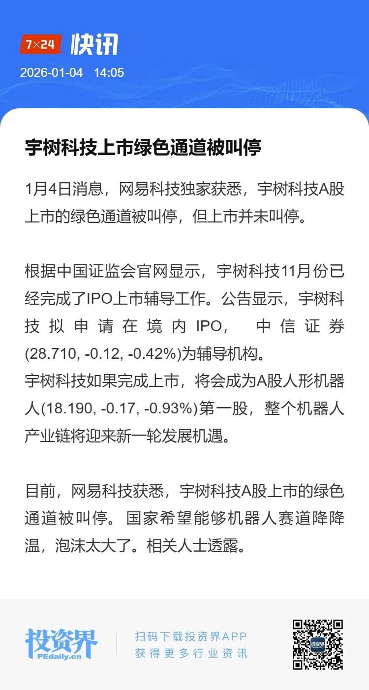 冲刺“A股人形机器人第一股”遇波折：宇树科技上市绿色通道暂停